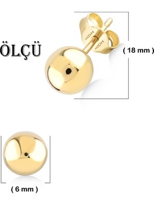 Moom Mücevherat Kadın 14 Ayar Altın Küpe Minimalist Top Vidalı Altın Küpe 18 MM-MM200125