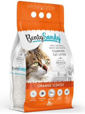 BentySandy Portakal Kokulu Topaklanan İnce Taneli Kedi Kumu 5l