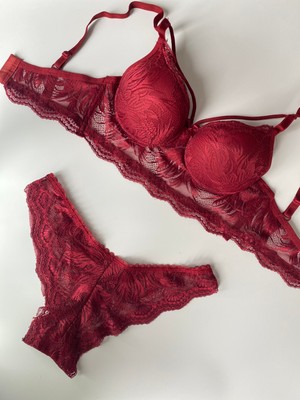 Otantik Tekstil Kadın Tek Ipli Destekli Dantel Detaylı Sütyen Külot Bralet Set Iç Çamaşır Takımı