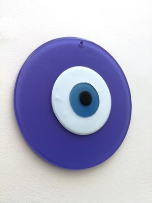 SUME Büyük Boy Lila Cam Nazarlık Nazar Boncuğu Lüks Kalite 20 cm Çap El Işi