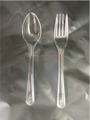 Kalbi Ticaret Plastik Çatal 100'lü + Plastik Kaşık 100'lü Set Eko Plastik Kaşık Çatal