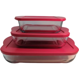 Kırmızı Kapaklı Borcam 3 Parça Kare Set