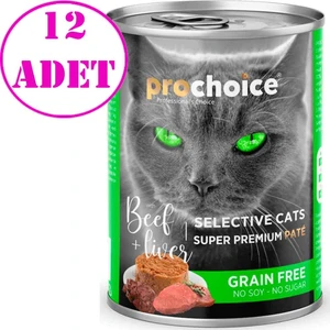 Pro Choice Prochoice Seçici Kediler Için Sığır Etli ve Ciğerli Tahılsız Ezme Kedi Konservesi 400 gr 12 Ad