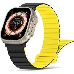 M.TK Moveteck Apple Watch Ultra 49MM Uyumlu Silicon Magnetic Çift Renk Deri Leather Kordon Kayış Mıknatıslı Loop Rainbow Renkli Silikon Baklalı Yumuşak Liquid Kadifemsi