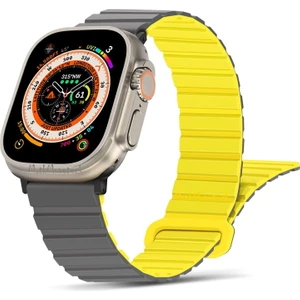 M.TK Moveteck Apple Watch Ultra 49MM Uyumlu Silicon Magnetic Çift Renk Deri Leather Kordon Kayış Mıknatıslı Loop Rainbow Renkli Silikon Baklalı Yumuşak Liquid Kadifemsi