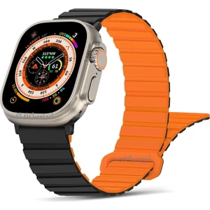 M.TK Moveteck Apple Watch 42/44/45/49MM Ultra Uyumlu Silicon Magnetic Çift Renk Deri Leather Kordon Kayış Mıknatıslı Loop Rainbow Renkli Silikon Baklalı Yumuşak Liquid Kadifemsi