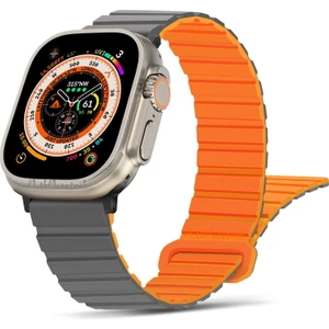 M.TK Moveteck Apple Watch 42/44/45/49MM Ultra Uyumlu Silicon Magnetic Çift Renk Deri Leather Kordon Kayış Mıknatıslı Loop Rainbow Renkli Silikon Baklalı Yumuşak Liquid Kadifemsi