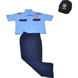 Kısa Kollu Mavi Türk Polis Kostümü Çocuk Kıyafeti