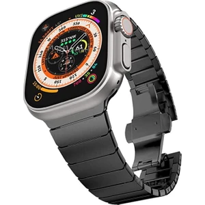M.TK Moveteck Apple Watch Ultra 49MM Uyumlu Metal Baklalı Stainless Paslanmaz Çelik Kordon Açılır Kapanır Tokalı Kızkaç
