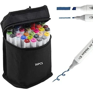 36 Lı Marker Kalemseti Çift Uçlu  Çanta Set
