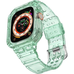 M.TK Moveteck Apple Watch 8 Ultra 49MM Uyumlu Kasalı Kordon 2IN1SET Kasa Korumalı Şeffaf Silikon Gard Kordon Antişok Clear Strap