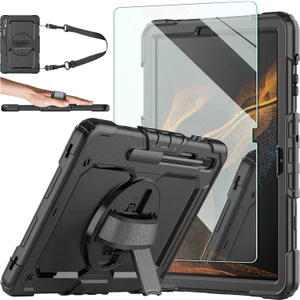 M.TK Moveteck Samsung Galaxy Tab S7 Fe T970 12.4 Tablet Kılıf Kalem Bölme 360 Tam Koruyucu Zırh Tank Erkan Koruyuculu