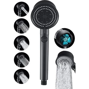HCB Ticaret Turbo Fan Pervaneli 5 Fonksiyonlu Star Stop Su Tasarruflu Duş Başlığı Pervaneli Turbo El Duşu Siyah