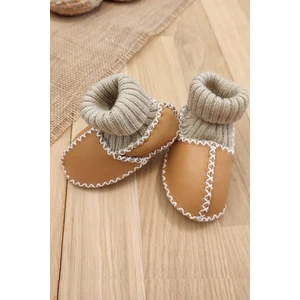 Organik Deri Unisex Bebek Patik Içi Yünlü Doğal Bebek Çorap STL6042