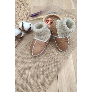 Organik Deri Unisex Bebek Patik Içi Yünlü Doğal Bebek Çorap STL6042
