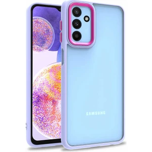 Samsung Galaxy M13 Kılıf Arkası Şeffaf Renkli Kenar Flora Silikon