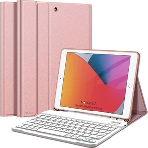 Novstap Apple iPad 7 8 9 Nesil 10.2 Inç ile Uyumlu Bluetooth Klavyeli Kılıf Standlı Kalem Hazneli