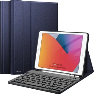 Novstap Apple iPad 7 8 9 Nesil 10.2 Inç ile Uyumlu Bluetooth Klavyeli Kılıf Standlı Kalem Hazneli