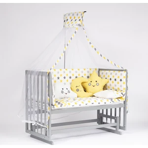 Süper Natural ahşap Beşik 4 Kademeli Gri Anne Yanı Sallanır Bebek Beşiği 60X120 -Uyku Seti+Yatak G2