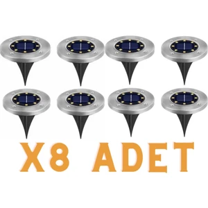 8 Adet 8 Led’li Gömme Solar Güneş Enerjili Zemin Yol Bahçe Aydınlatma Spot Lambası Su Geçirmez 8li-8ledgömme-Aydınlatma