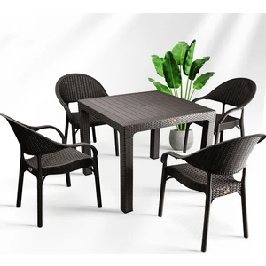 Bambu Kare 90X90CM Rattan Bahçe & Balkon Masa Takımı 4 Kişilik