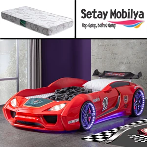 Vento Cooper Rüzgarlıklı Full Ledli Arabalı Yatak, Kırmızı + 1 Adet Comfort