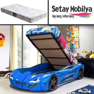 Mercedes Standart Bazalı Arabalı Yatak, Mavi + 1 Adet Comfort Yatak