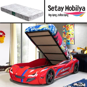 Mercedes Full Ledli Bazalı Arabalı Yatak, Kırmızı + 1 Adet Comfort Yatak