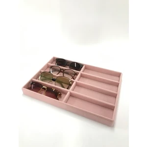 Megass Dekor Yerli Üretim New York Model Süet Kumaş Pembe Renk Bölmeli Çekmece İçi Gözlük Standı