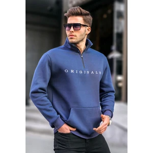 Lacivert Fermuar Yaka Nakışlı Sweatshirt 6028