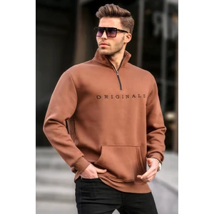 Kahverengi Fermuar Yaka Nakışlı Sweatshirt 6028