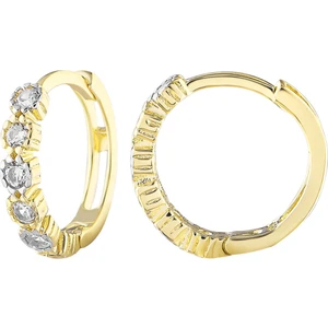 Moom Mücevherat Kadın 14 Ayar Altın Küpe Minimalist Zirkon Taşlı Modern Halka Altın Küpe 12 mm - MM20087