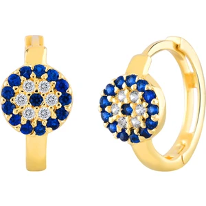 Moom Mücevherat Kadın 14 Ayar Altın Küpe Minimalist Nazar Boncuklu Halka Altın Küpe 13 mm - MM200138