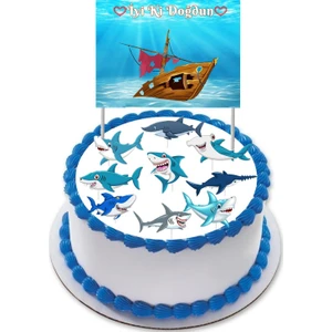 Sevimli Köpekbalığı Pasta Kürdanı Set Kuşe Kağıda Baskı Görseldeki Gibi Gelecektir