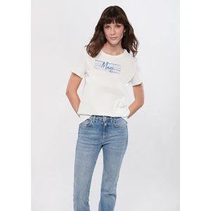 Kadın Mavi Baskılı Beyaz Tişört 1611480-70057