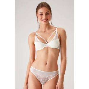 Ekru 4660 Robinetta Balenli Pedli Çiçek Dantelli Bralet Sütyen ve Tanga / Fantezi İç Çamaşır Takımı