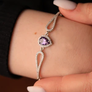 925 Ayar Gümüş Ametist Taşlı Damla Bileklik
