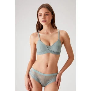 Pierre Cardin 4832 Mint Yeşili Lucca Pedli Balensiz Dantelli Comfy Sütyen ve Brazilian / Iç Çamaşır Takımı
