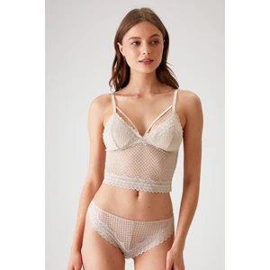 Pierre Cardin Taş Rengi 4831 Pedli Şerit Detaylı Balensiz Dantelli Bralet Sütyen Takım / Iç Çamaşır Takımı