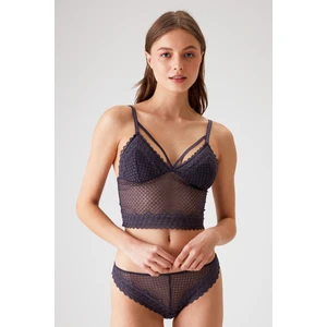Pierre Cardin Blueberry 4831 Pedli Şerit Detaylı Balensiz Dantelli Bralet Sütyen Takım / Iç Çamaşır Takımı