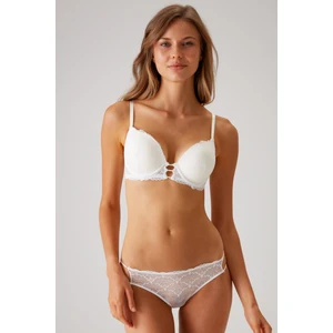 Pierre Cardin Ekru 4820 Lyon Dantel ve Ip Detaylı Ekstra Push Up Dolgulu Fantezi Sütyen Takımı/iç Çamaşır Takım
