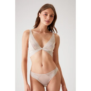 Pierre Cardin Taş Rengi 4833 Dantel Detaylı Dekolteli Bralet Sütyen ve Tanga / Fantezi Iç Çamaşır Takımı