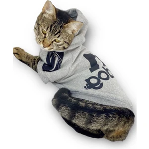 Gri Adidog Kapşonlu Duo Kedi Sweatshirt