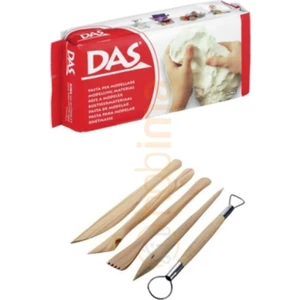 Beyaz Seramik Kili 500 gr Modelaj Kalemi Ebeşuar 5 Li Ahşap Set H.s Das Seramik -BEYAZ500GR-MOD