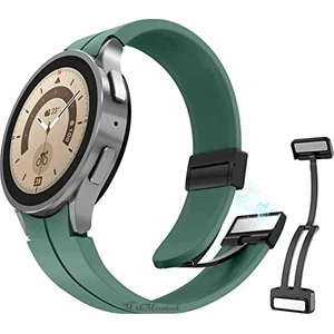 M.TK Moveteck Samsung Galaxy Watch 5 Pro 45MM Uyumlu Kordon Magnetik Tokalı Premum Kayış Magnet Tokalı Liquid Silikoni