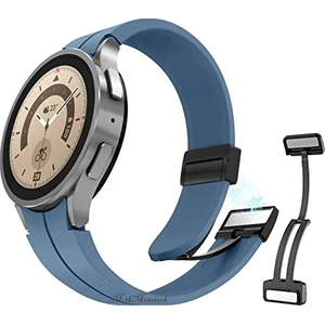 M.TK Moveteck Samsung Galaxy Watch 5 Pro 45MM Uyumlu Kordon Magnetik Tokalı Premum Kayış Magnet Tokalı Liquid Silikoni