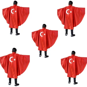 23 Nisan Özel Türk Bayraklı Kırmızı Gösteri Pelerini- 5 Adet