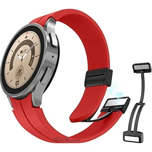 M.TK Moveteck Samsung Galaxy Watch 5 Pro 45MM Uyumlu Kordon Magnetik Tokalı Premum Kayış Magnet Tokalı Liquid Silikoni