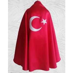 23 Nisan Özel Unisex Ayyıldız Bayraklı Kırmızı Pelerin