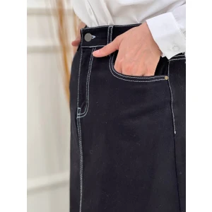 Kontrast Dikişli Kot Etek